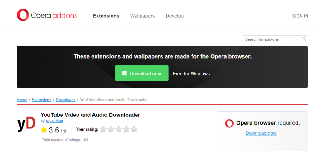 YouTube Video and Audio Downloader for Opera